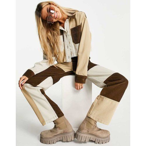 Pantalon droit à taille haute effet patchwork avec cordon (pièce d'ensemble) - Kaki et écru - Topshop - Modalova