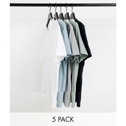 Lot de 5 t-shirts à logo emblématique - Noir/gris chiné/blanc/bleu clair et vert - Abercrombie & Fitch - Modalova