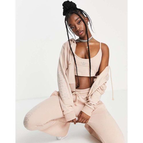 S Luxe - Haut de jogging court en velours avec logo à strass - Camel - adidas Originals - Modalova