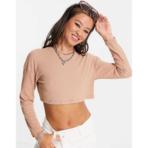 Crop top ultra court en tissu drapé et côtelé à manches longues - Sable - ASOS DESIGN - Modalova