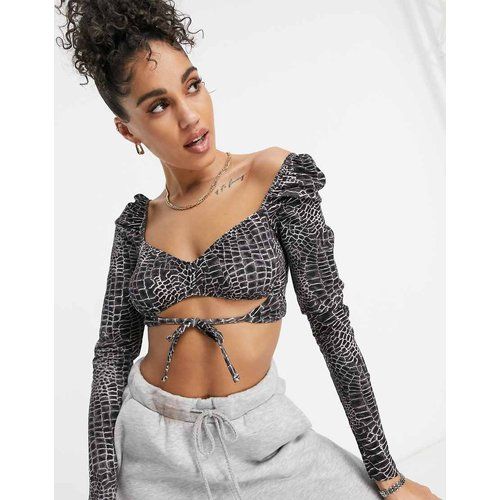 Crop top super court avec découpe, liens à nouer et imprimé animal effet croco - ASOS DESIGN - Modalova