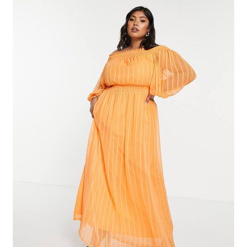 ASOS DESIGN Curve - Robe longue rayée à épaules dénudées et manches blousantes - ASOS Curve - Modalova