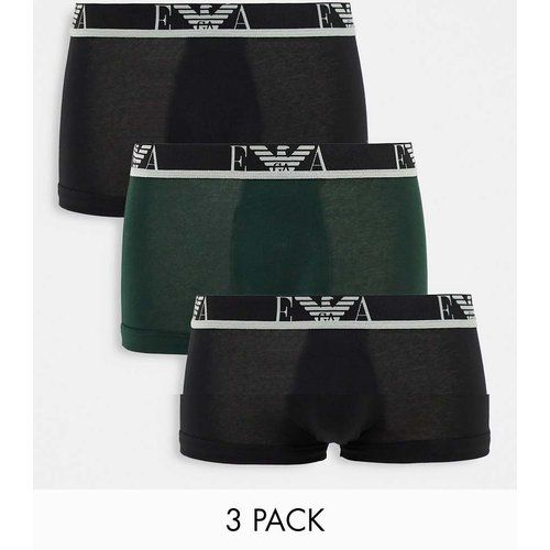 Emporio Armani - Bodywear - Lot de 3 boxers à monogramme - Noir/vert - Emporio Armani Bodywear - Modalova