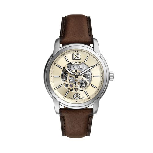 Montre Fossil Heritage Automatic Skeleton ME3264 Marron - Chaussures.fr - Modalova