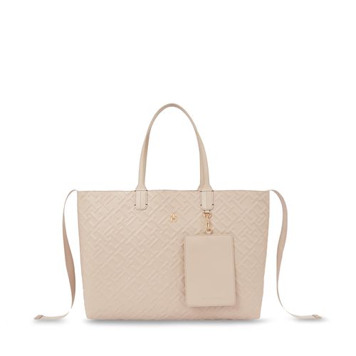 Sac à main Tommy Hilfiger Iconic Tommy Tote Mono AW0AW15572 Beige - Chaussures.fr - Modalova