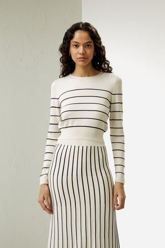 LILYSILK T-shirt Manches Longues Soie Respirant Confortable Rayé Blanc S - LILYSILK - Modalova