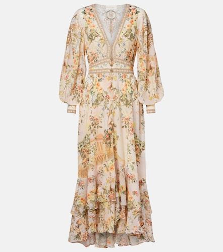 Robe longue en soie à fleurs et ornements - Camilla - Modalova