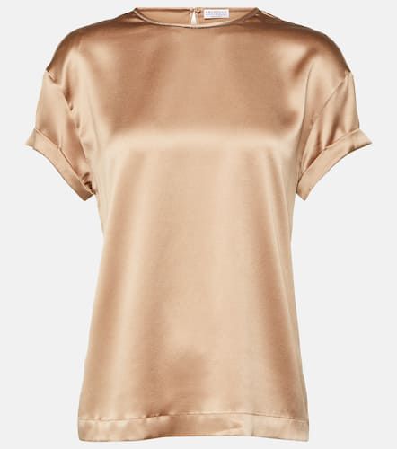 T-shirt en satin de soie mélangée - Brunello Cucinelli - Modalova