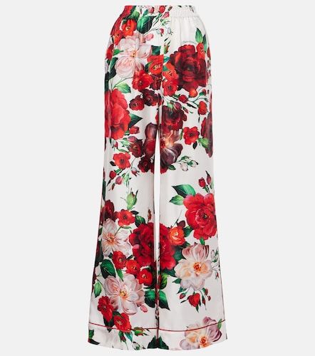 Pantalon ample en satin de soie à fleurs - Dolce&Gabbana - Modalova
