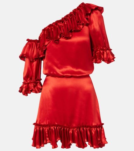 Robe en satin de soie à volants - Saint Laurent - Modalova