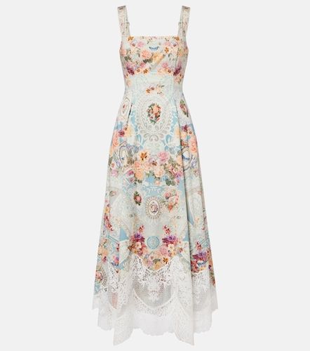 Robe midi en coton à fleurs et guipure - Camilla - Modalova