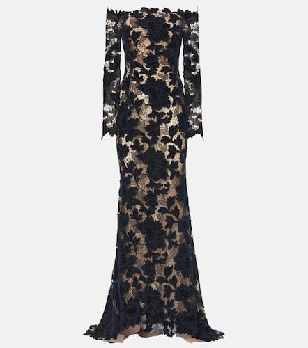 Robe longue en dentelle et velours - Oscar de la Renta - Modalova