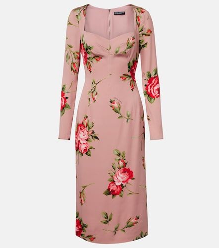 Robe de cocktail en soie mélangée à fleurs - Dolce&Gabbana - Modalova