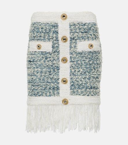 Mini-jupe en denim à franges - Balmain - Modalova