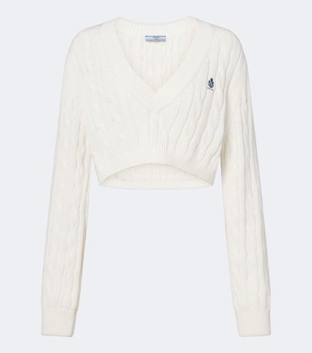 Prada Pull court en coton à logo - Prada - Modalova