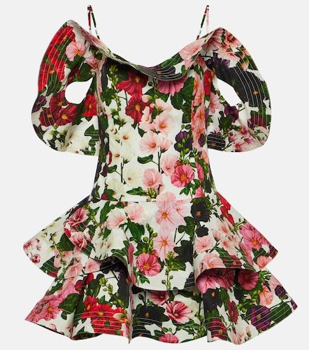 Robe en coton mélangé à imprimé floral et volants - Oscar de la Renta - Modalova