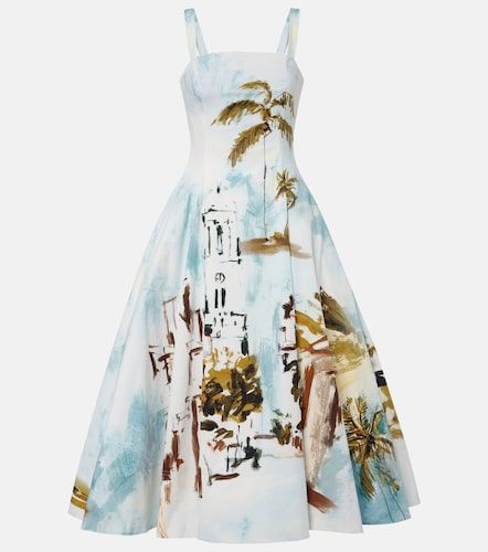 Robe midi en coton mélangé à imprimé - Oscar de la Renta - Modalova