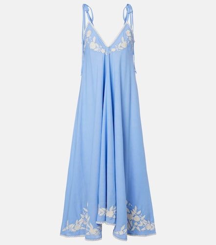 Robe midi en coton et lin à broderie - Juliet Dunn - Modalova