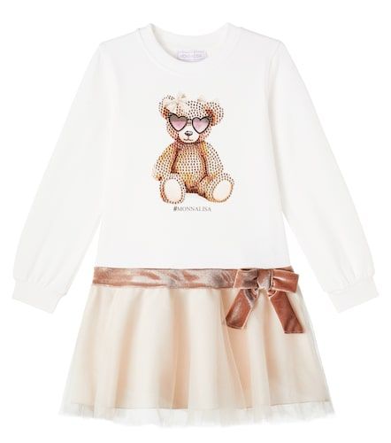Robe imprimée en coton mélangé et tulle à ornements - Monnalisa - Modalova