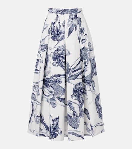 Jupe midi en popeline de coton à fleurs - Erdem - Modalova