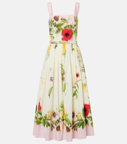 Robe midi en coton mélangé à imprimé floral - Oscar de la Renta - Modalova