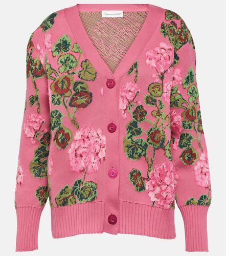 Cardigan en intarsia de coton à fleurs - Oscar de la Renta - Modalova