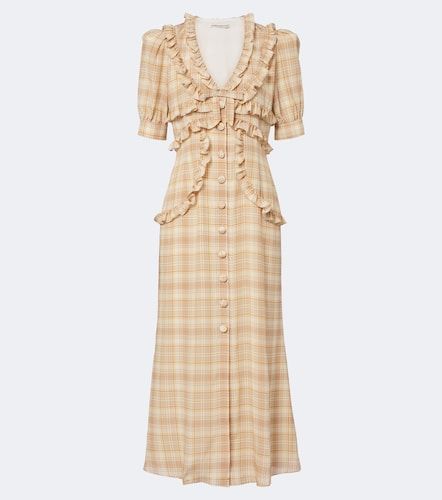 Robe midi en soie à carreaux et volants - Alessandra Rich - Modalova