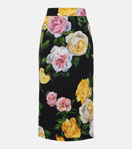 Jupe midi en soie mélangée à fleurs - Dolce&Gabbana - Modalova