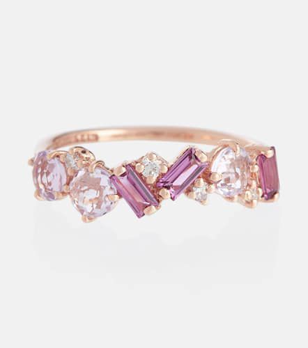 Bague Amalfi en or rose 14 ct avec diamants et rhodolite - Suzanne Kalan - Modalova