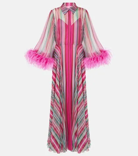 Robe longue en soie à plumes - Valentino - Modalova