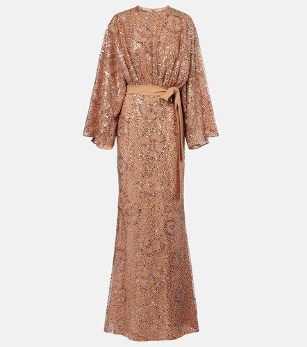 Robe longue en soie mélangée à sequins - Elie Saab - Modalova