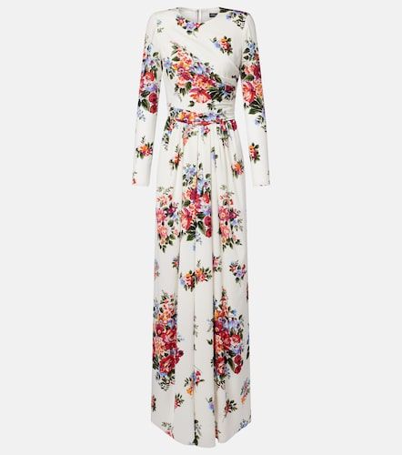 Robe longue en charmeuse de soie mélangée à fleurs - Dolce&Gabbana - Modalova