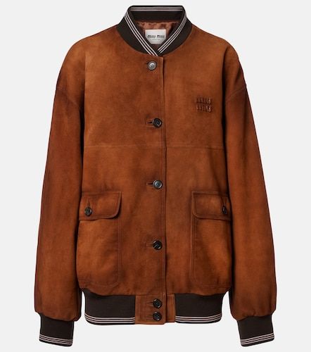 Veste blouson à logo en daim - Miu Miu - Modalova