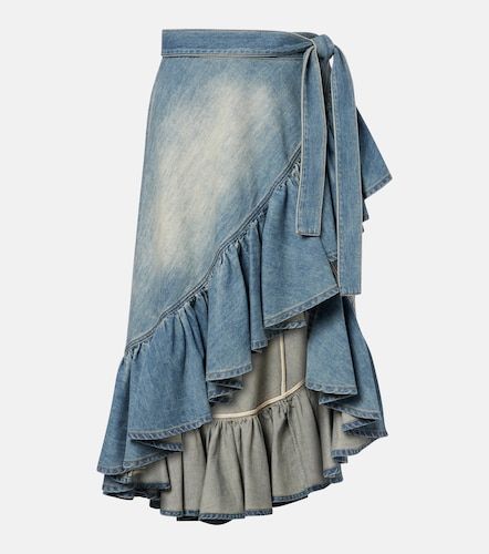Alaïa Jupe portefeuille en denim à volants - Alaia - Modalova