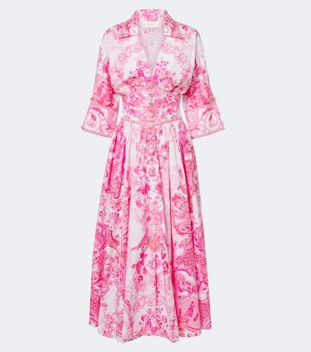 Robe midi en coton à fleurs et ornements - Camilla - Modalova