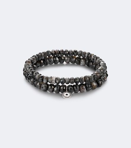 Set de 2 bracelets en or blanc 14 ct, diamants et pierres de lune - Sydney Evan - Modalova
