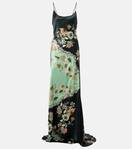 Robe longue en soie à fleurs - Roberto Cavalli - Modalova