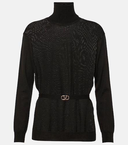 Pull ceinturé en laine vierge à col roulé - Valentino - Modalova