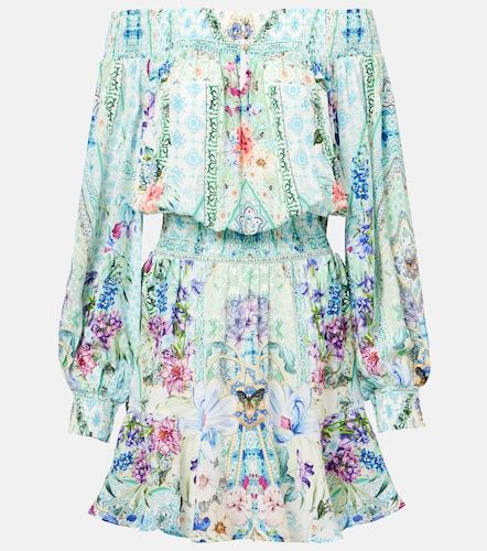 Robe imprimée en soie à encolure bardot - Camilla - Modalova