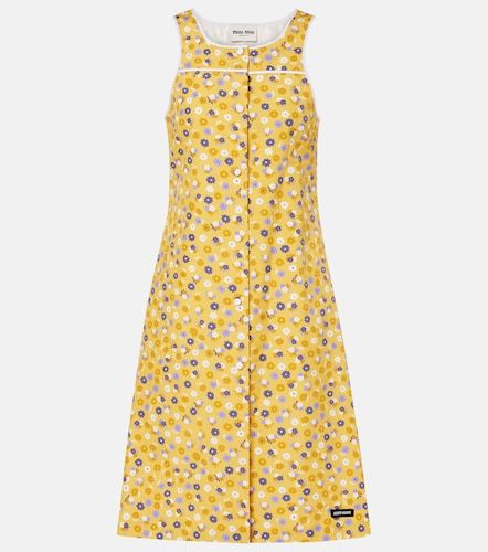 Robe midi en coton à fleurs - Miu Miu - Modalova