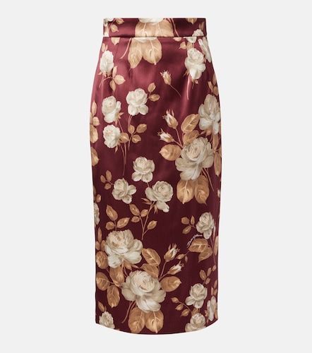 Jupe midi en satin à taille haute et fleurs - Dolce&Gabbana - Modalova