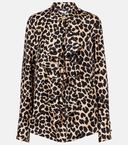 Blouse en soie à motif léopard - Balmain - Modalova