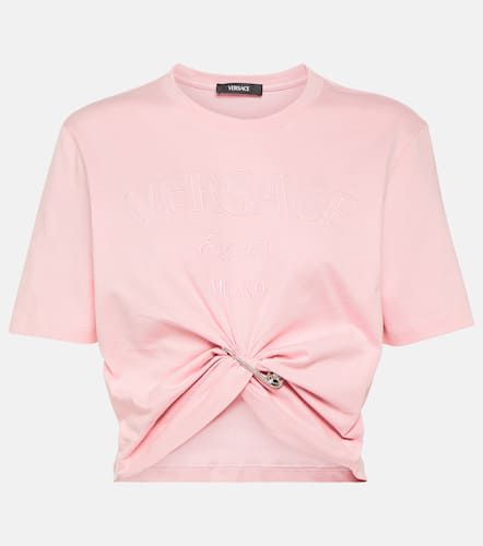 T-shirt raccourci en coton à logo - Versace - Modalova
