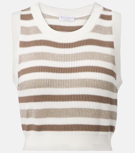 Pull sans manches rayé en coton - Brunello Cucinelli - Modalova