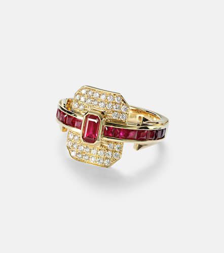 Bague Shield en or 18 ct, diamants et rubis - Rainbow K - Modalova