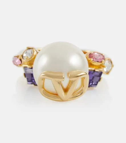 Bague VLogo à perle fantaisie et cristaux - Valentino - Modalova