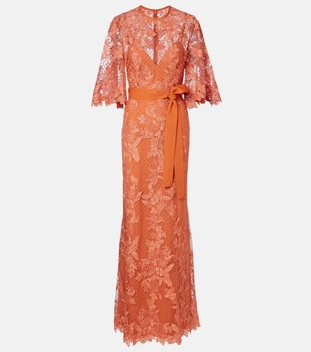 Robe longue brodée en dentelle et tulle - Elie Saab - Modalova