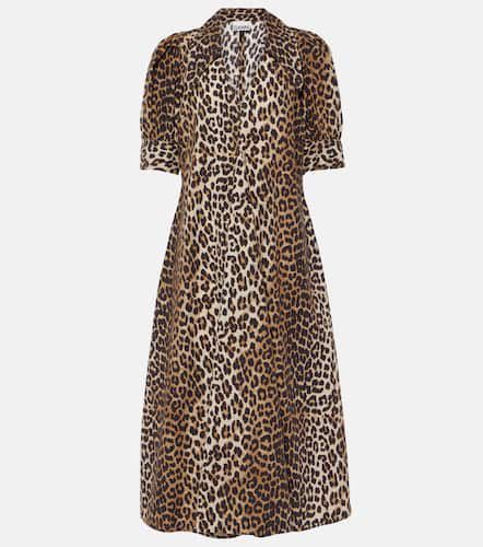 Robe midi en coton à motif léopard - Ganni - Modalova