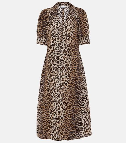 Robe midi en popeline de coton à imprimé léopard - Ganni - Modalova