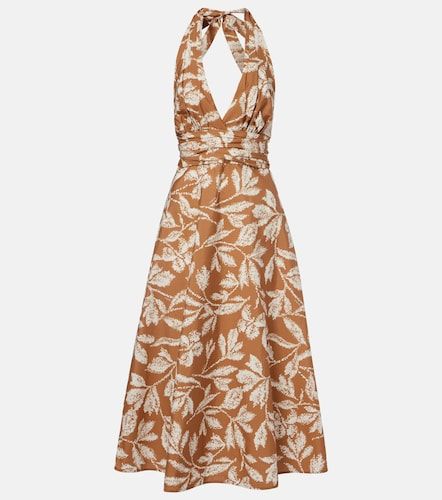Robe midi imprimée en coton à encolure licou - Max Mara - Modalova